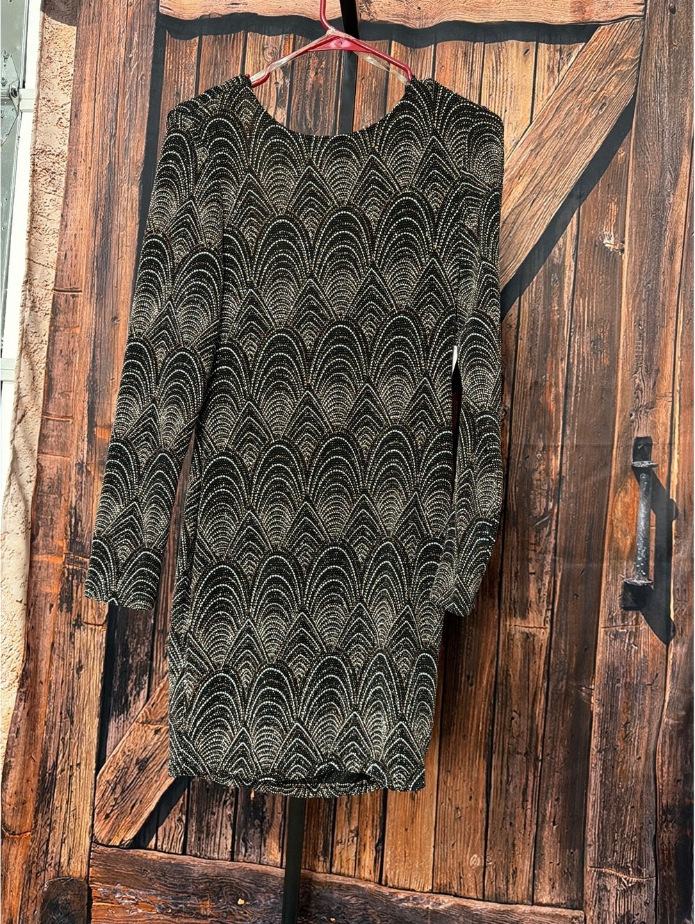 IRIS Women's Black and Gold Patterned Long Sleeve Dress Size 1X